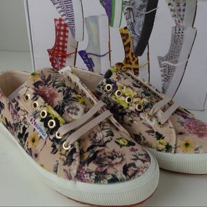 Superga Floral Print Sneakers with Gold Accents